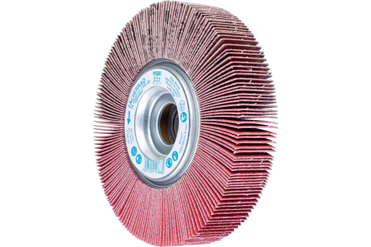 Picture of Pferd Unmounted Flap Wheel, 6" X 1, 1" Arbor, 80 Grit, Ceramic Oxide Co-Cool